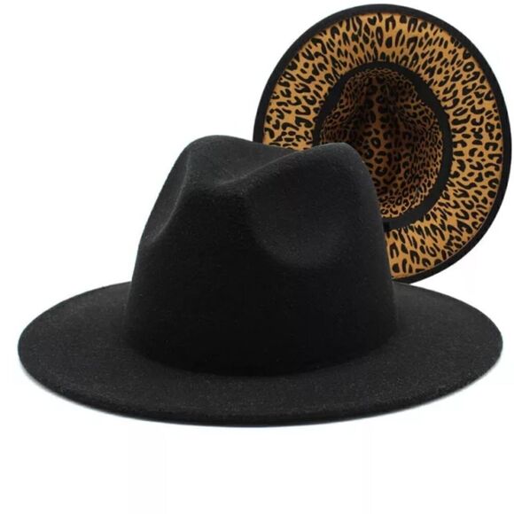 Black Fedora Hat with Animal Print base - Picture 4 of 7